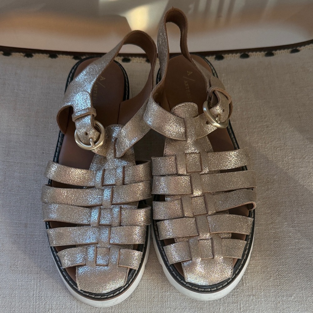 Anthropologie Silver Glitter Sandals